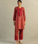 Red printed cotton kurta set