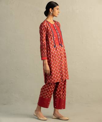 Red printed cotton kurta set 2