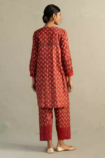 Red printed cotton kurta set