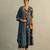 Teal blue printed cotton kurta set