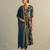 Teal blue printed cotton kurta set