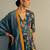 Teal blue printed cotton kurta set