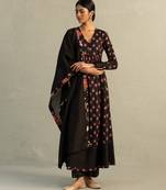 Black printed cotton anarkali set