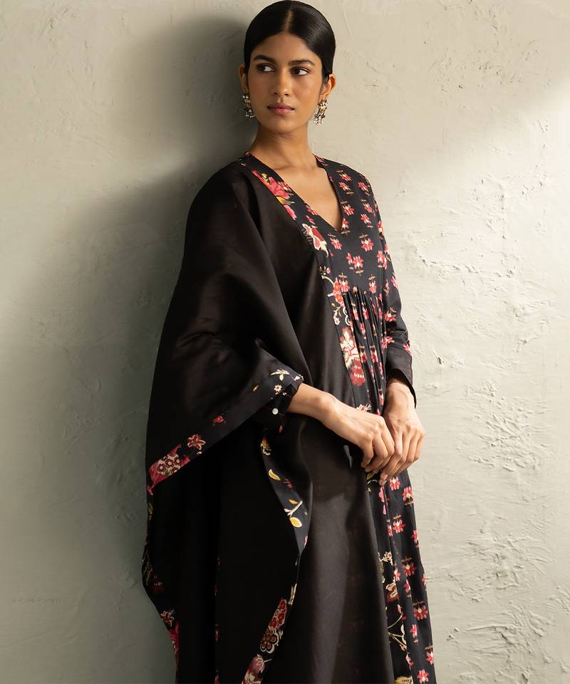 Black printed cotton anarkali set