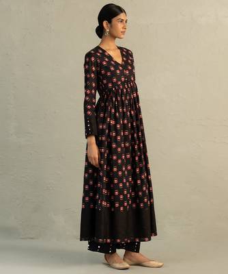 Black printed cotton anarkali set 4