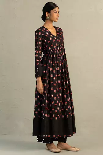 Black printed cotton anarkali set