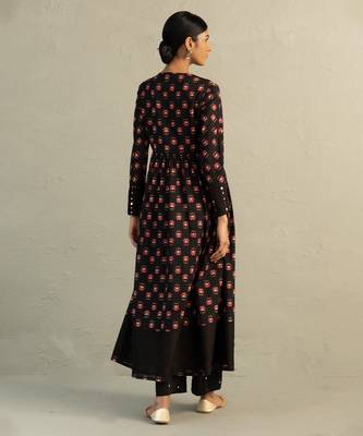 Black printed cotton anarkali set 5