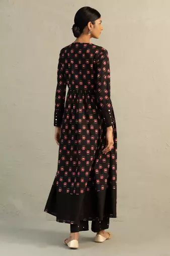 Black printed cotton anarkali set