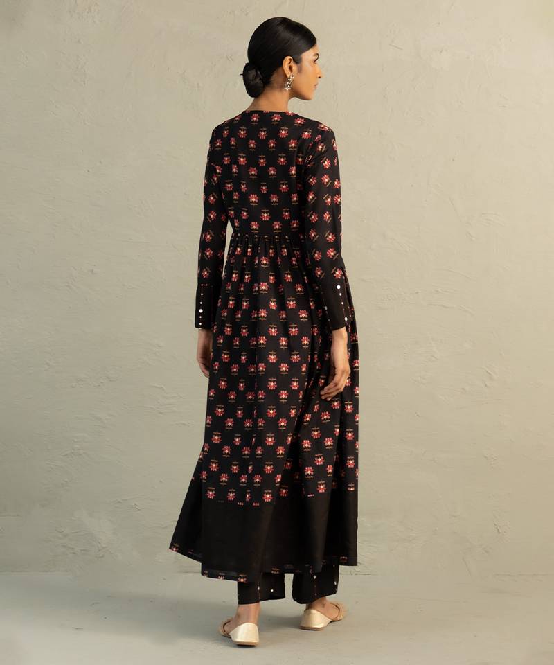 Black printed cotton anarkali set
