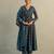 Teal blue printed cotton anarkali set