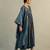 Teal blue printed cotton anarkali set