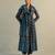 Teal blue printed cotton anarkali set
