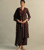 Black printed cotton kurta set