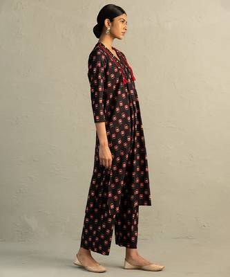 Black printed cotton kurta set 4