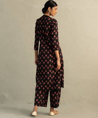 Black printed cotton kurta set 5