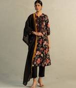 Black printed cotton kurta set