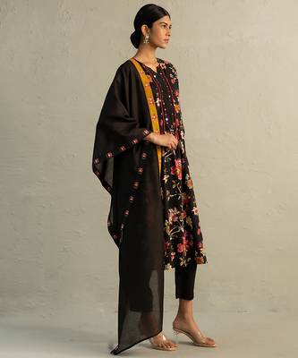 Black printed cotton kurta set 2