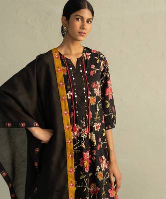 Black printed cotton kurta set 3