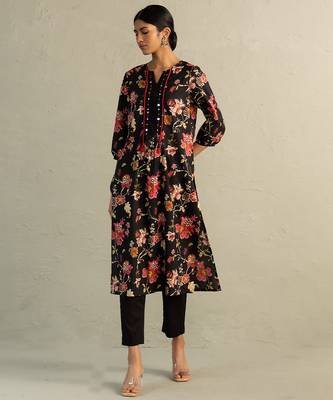 Black printed cotton kurta set 4