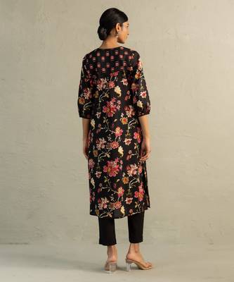 Black printed cotton kurta set 5