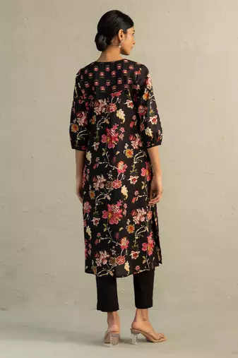 Black printed cotton kurta set
