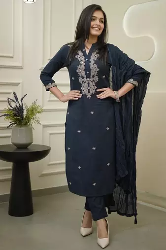 Women Embroidered Regular Kurta with Trousers & With Dupatta