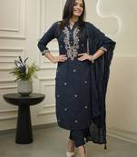 Women Embroidered Regular Kurta with Trousers & With Dupatta