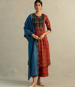 Red printed cotton kurta set