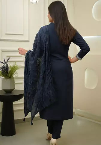 Women Embroidered Regular Kurta with Trousers & With Dupatta