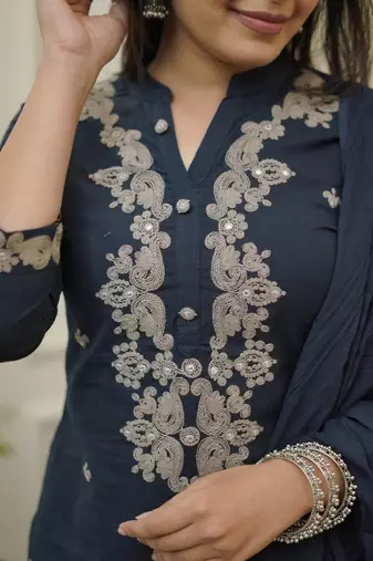Women Embroidered Regular Kurta with Trousers & With Dupatta