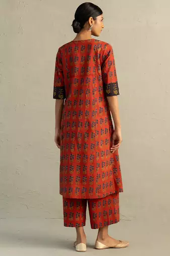 Red printed cotton kurta set