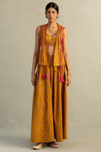 Mustard yellow printed cotton co ord set