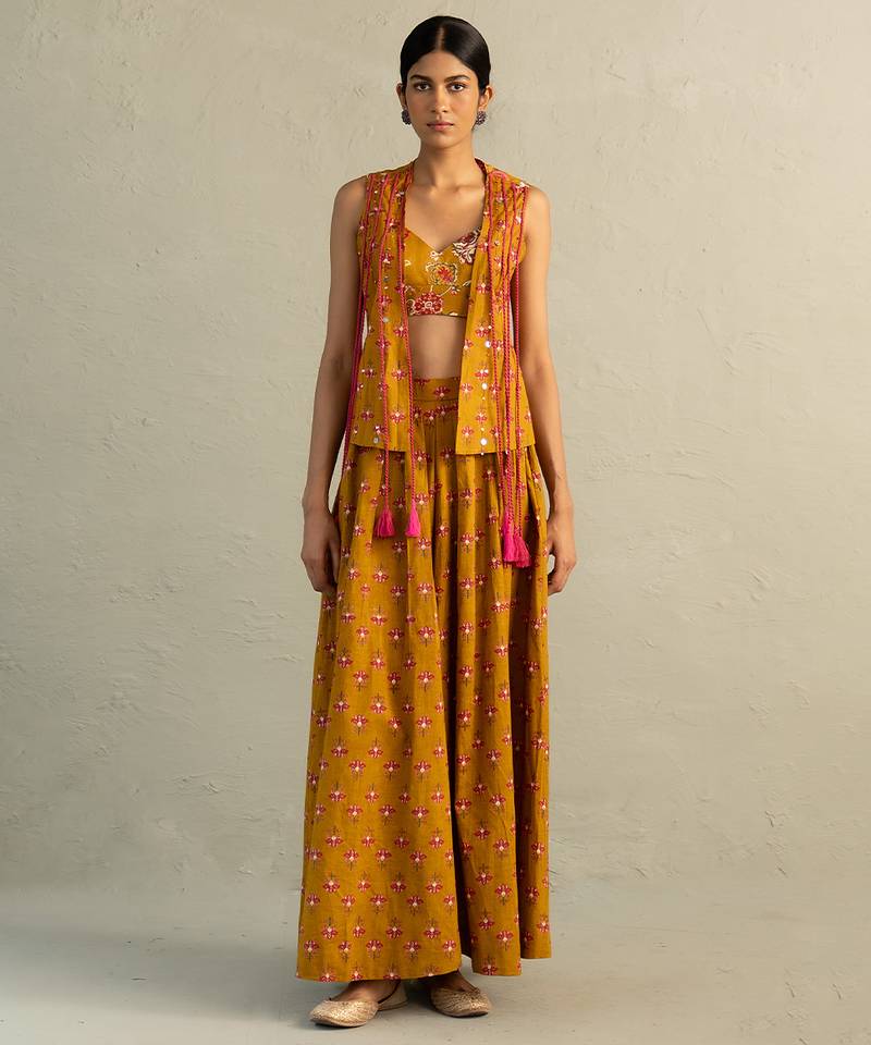 Mustard yellow printed cotton co ord set