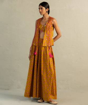 Mustard yellow printed cotton co ord set 2