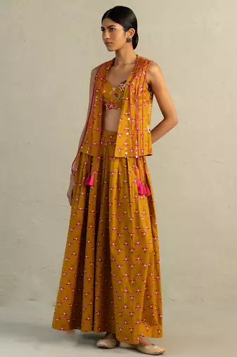 Mustard yellow printed cotton co ord set