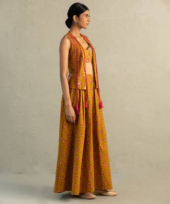 Mustard yellow printed cotton co ord set 3