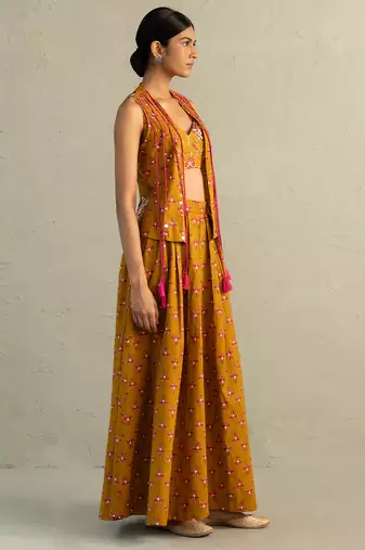 Mustard yellow printed cotton co ord set