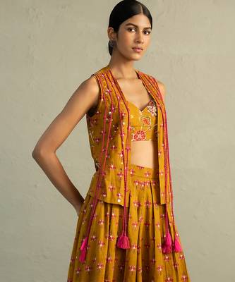 Mustard yellow printed cotton co ord set 4