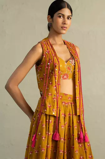 Mustard yellow printed cotton co ord set