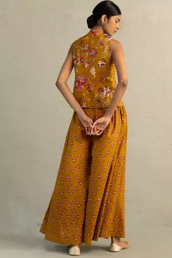 Mustard yellow printed cotton co ord set