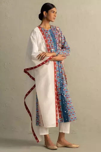 Blue printed cotton kurta set