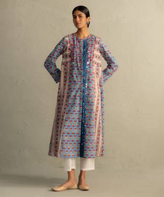 Blue printed cotton kurta set 4