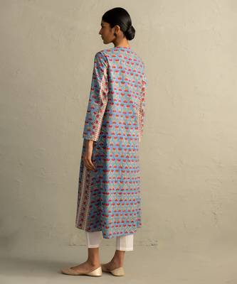 Blue printed cotton kurta set 5