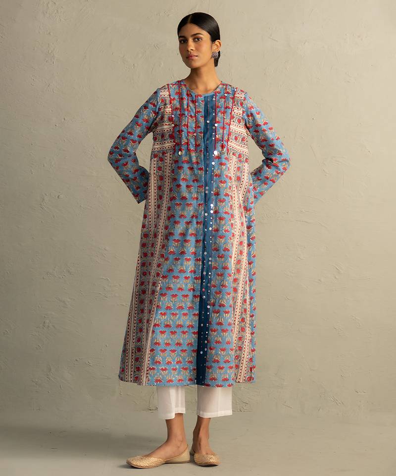 Blue Placket Kurta Set