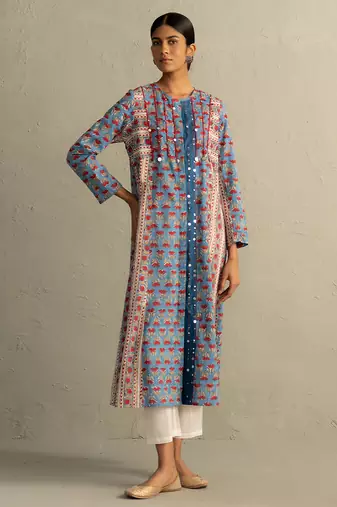 Blue Placket Kurta Set
