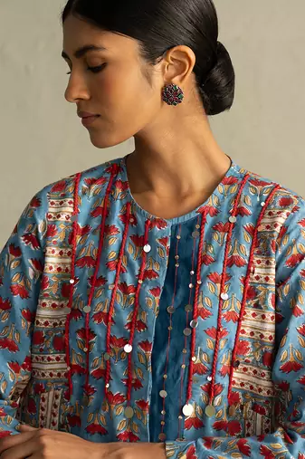 Blue Placket Kurta Set
