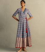 Blue Hand Block Wrap Around Dress