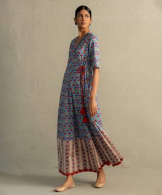 Blue Hand Block Wrap Around Dress 2