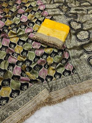 black satin silk saree with zari weaving work 1