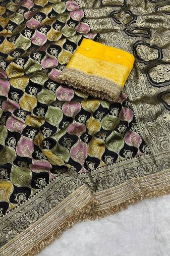 Black Color Zari Weaving Work  Satin Silk Saree